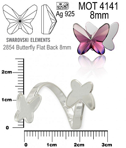 PRSTEN na Swarovski 2854 Butterfly Flat Back 8mm ozn. RKSV 2829. Materiál STŘÍBRO AG925.váha 2,36g.