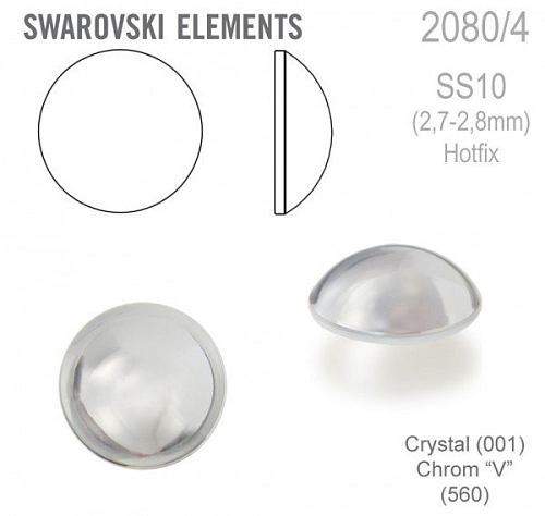Swarovski 2080/4 Cabochon Round velikost SS10 barva Crystal Chrom "V" Hotfix