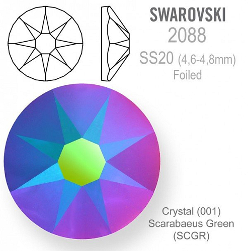 SWAROVSKI XIRIUS FOILED 2088 velikost SS20 barva Crystal Scarabaeus Green 