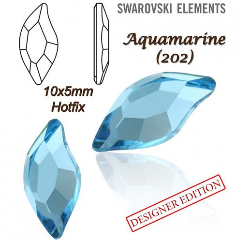 SWAROVSKI HOT-FIX 2797 tvar DIAMOND LEAF FB velikost 10x5mm barva AQUAMARINE