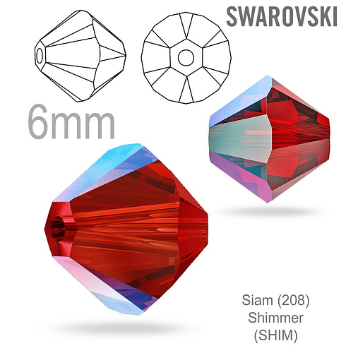 Swarovski 5328 XILION Bead barva Siam (208) Shimmer (SHIM) velikost 6mm. Balení 10Ks