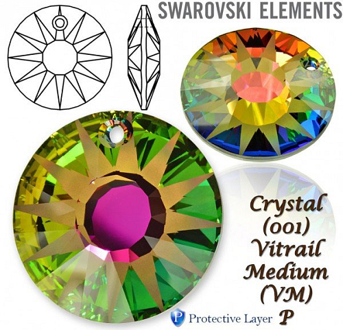 SWAROVSKI 6724/G Sun Pendant Partly Frosted velikost 33mm. Barva Crystal Vitrail Medium P