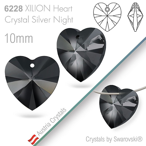Swarovski XILION Heart 6228. Barva Crystal Silver Night. Velikost 10mm