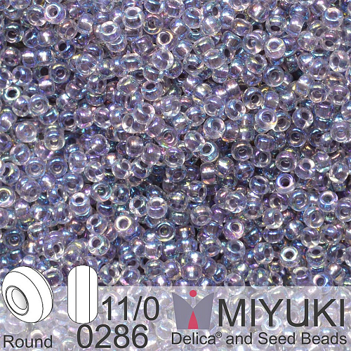 Korálky Miyuki Round 11/0. Barva 0286 Light Amethyst Lined Crystal AB. Balení 5g.