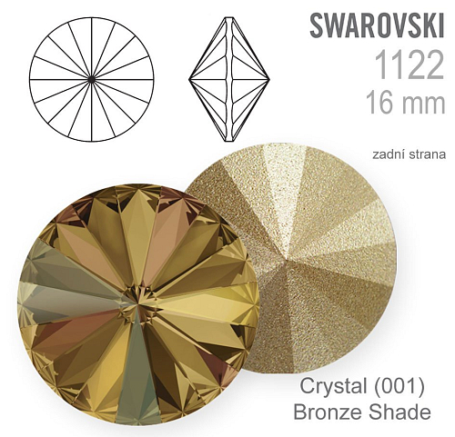 Swarovski Rivoli 1122 barva Crystal (001) Bronze Shade (BRSH) velikost 16mm