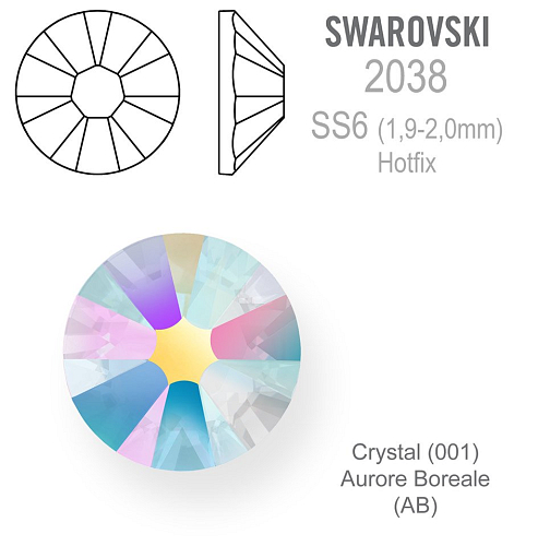 SWAROVSKI xilion rose HOT-FIX velikost SS6 barva CRYSTAL AURORE Boreale 