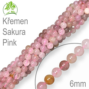 Korálky z minerálů Křemen Sakura Pink přírodní polodrahokam. Velikost pr.6mm. Balení 12Ks.