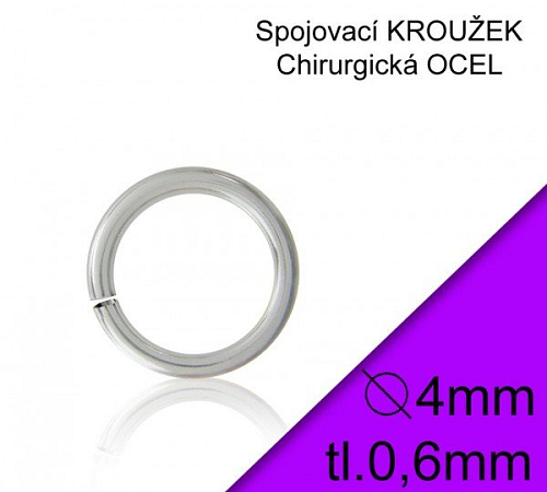 KROUŽEK spojovací-CHIRURGICKÁ OCEL 316L. Velikost venkovní pr.4,0mm tl.0,6mm.