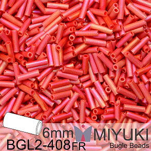 Korálky Miyuki Bugle Bead 6mm. Barva BGL2-408FR Matte Opaque Red AB. Balení 10g.