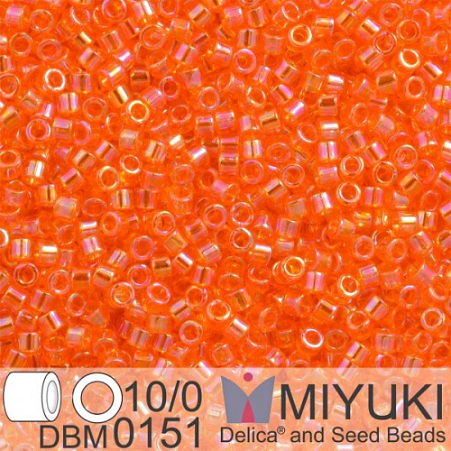 Korálky Miyuki Delica 10/0. Barva Tr Orange AB DBM0151. Balení 5g.