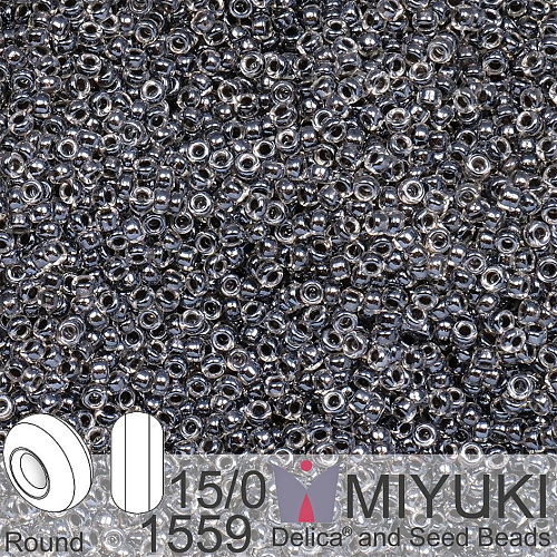 Korálky Miyuki Round 15/0. Barva 1559 Spkl Charcoal Lined Crystal . Balení 5g