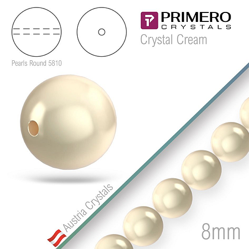 Korálky PRIMERO Crystals 5810. Barva Crystal Cream. Velikost 8mm