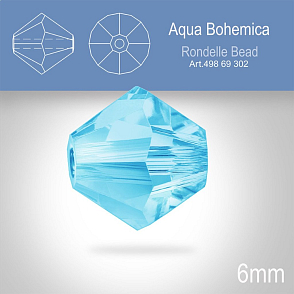 PRECIOSA Bicone MC BEAD (sluníčko) velikost 6mm. Barva Aqua Bohemica. Balení 21ks .