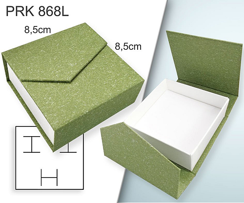 Krabička na šperky. Materiál papír . Ozn. PRK 868L. Velikost 8,5x8,5cm. Barva Zeleno/Bílá s překlopem