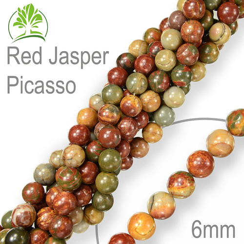 Korálky z minerálů Red Jasper Picasso přírodní polodrahokam. Velikost pr.6mm. Balení 12Ks.