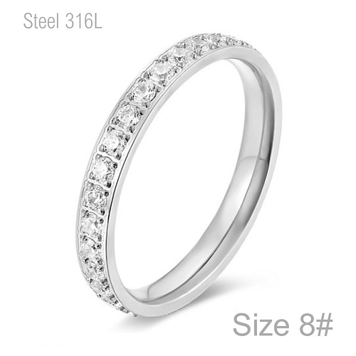 Prsten z chirurgické ocele R 349 s krystalovými kamínky po celém obvodu o velikosti 8