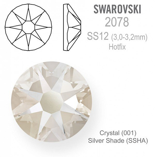 SWAROVSKI xirius rose HOTFIX 2078 velikost SS12 barva Crystal Silver Shade.
