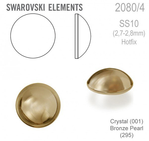 Swarovski 2080/4 Cabochon Round velikost SS10 barva Crystal Bronze Pearl Hotfix