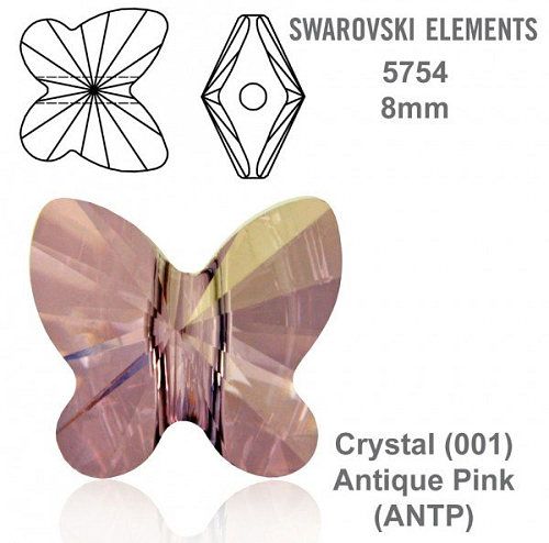 SWAROVSKI KORÁLKY Butterfly Bead barva CRYSTAL ANTIQUE PINK velikost 8mm. Balení 3Ks.