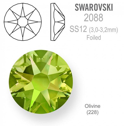 SWAROVSKI ELEMENTS FOILED velikost SS12 barva OLIVINE (228). Balení 30Ks.