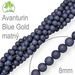 Korálky z minerálů Avanturin Blue Gold syntetický matný přírodní polodrahokam. Velikost pr.8mm. Balení 10Ks
