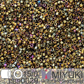 Korálky Miyuki Delica 15/0. Barva DBS 0029 Metallic Golden Olive Iris. Balení 2g.