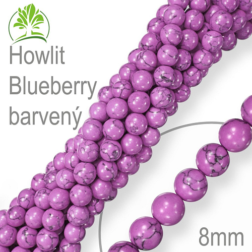 Korálky z minerálů Magnesit (Howlit)  Blueberry barvený. Velikost pr.8mm. Balení 10Ks.