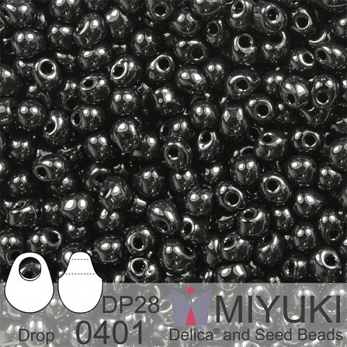 Korálky Miyuki Drop 2,8mm. Barva 0401 Black. Balení 5g.