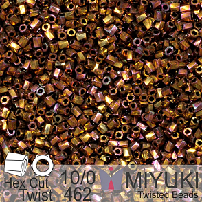 Korálky Miyuki Hex Cut Twisted Bugle 2,2x2,2mm. Barva 462 Metallic Gold Iris. Balení 5g.
