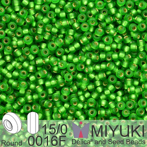 Korálky Miyuki Round 15/0. Barva 0016F Matte S/L Green . Balení 5g