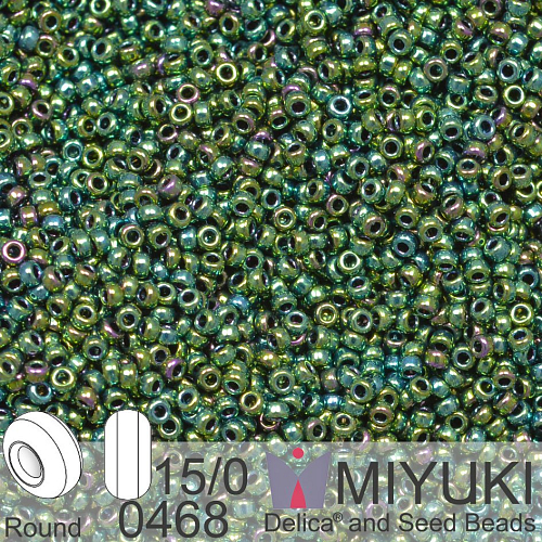 Korálky Miyuki Round 15/0. Barva 0468 Metallic Malachite Green Iris. Balení 5g