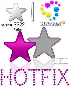 Kovové NAILHEAD HOTFIX nažehlovací polotovary. STAR Velikost SS22 (4,90-5,10mm) Tl.0,6mm. Barva 014 PURPUROVÁ (lesklá ocelová). Balení 50Ks.