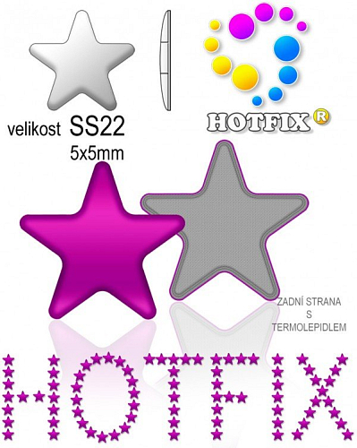Kovové NAILHEAD HOTFIX nažehlovací polotovary. STAR Velikost SS22 (4,90-5,10mm) Tl.0,6mm. Barva 014 PURPUROVÁ (lesklá ocelová). Balení 50Ks.