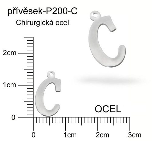 Přívěsek  písmeno C CHIRURGICKÁ OCEL ozn.-P200-C  velikost 14x10mm.