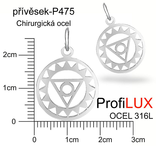 Přívěsek Chirurgická Ocel ozn-P475 Medailon čakra KRČNÍ velikost pr.19mm tl.1.0mm. Řada přívěsků ProfiLUX. 