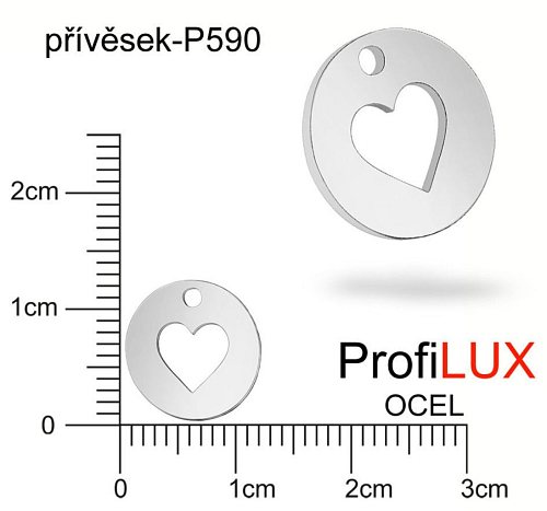 Přívěsek Chirurgická Ocel ozn-P590 Kruh s výřezem SRDCE velikost pr.12mm tl.1.2mm. Řada přívěsků ProfiLUX