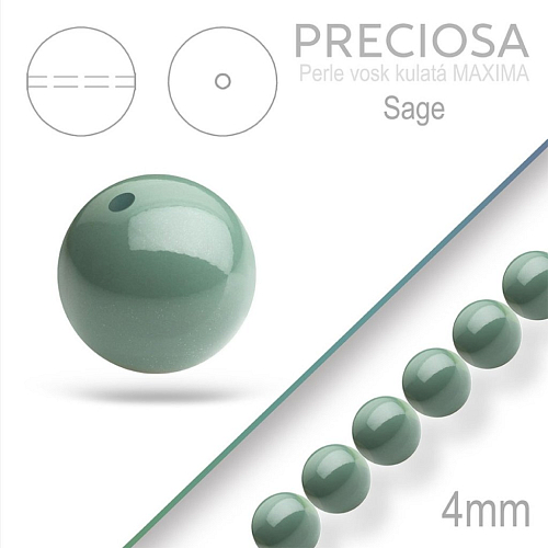 Preciosa Perle voskovaná kulatá MAXIMA barva Sage velikost 4mm. Balení návlek 30Ks.