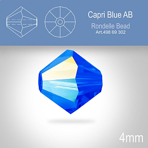 PRECIOSA Bicone MC BEAD (sluníčko) velikost 4mm. Barva CAPRI BLUE Aurore Boreale. Balení 31ks .