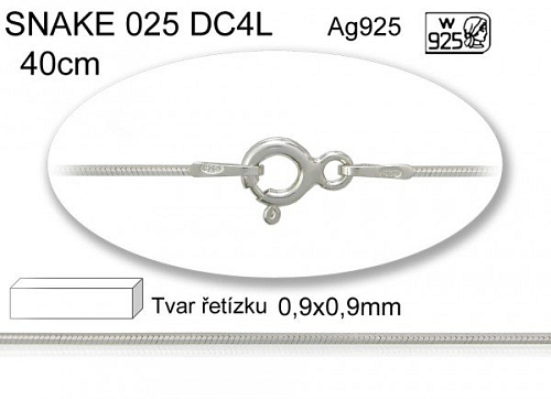 Řetízek Ag925. Ozn-SNAKE 025 DC4L. Délka 40cm. Váha 3,27g. 