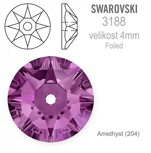 Swarovski 3188 XIRIUS Lochrose našívací kameny velikost pr.4mm barva Amethyst 