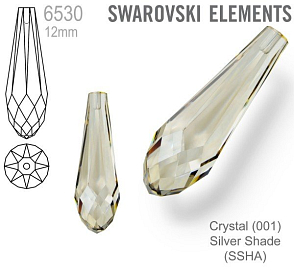SWAROVSKI 6530 Pure Drop Pendant velikost 12mm. Barva Crystal Silver Shade 