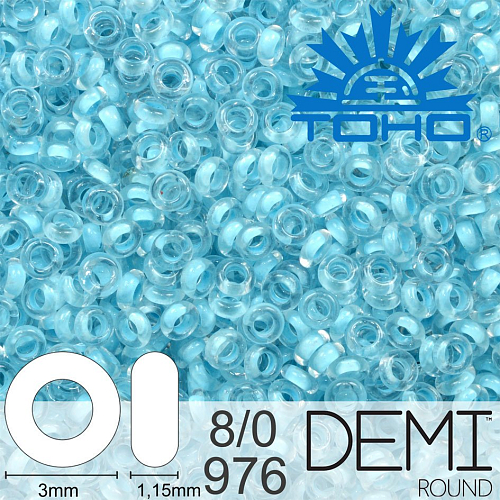 Korálky TOHO Demi Round 8/0. Barva 976 Inside-Color Crystal/Neon Ice Blue-Lined. Balení 5g