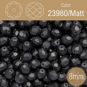 Korálky BROUŠENÉ 8mm. Barva 23980/Matt. Neprůhledná černá matná. Balení 25Ks.