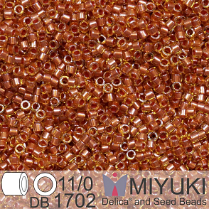 Korálky Miyuki Delica 11/0. Barva Copper Pearl Lined Marigold  DB1702. Balení 5g.