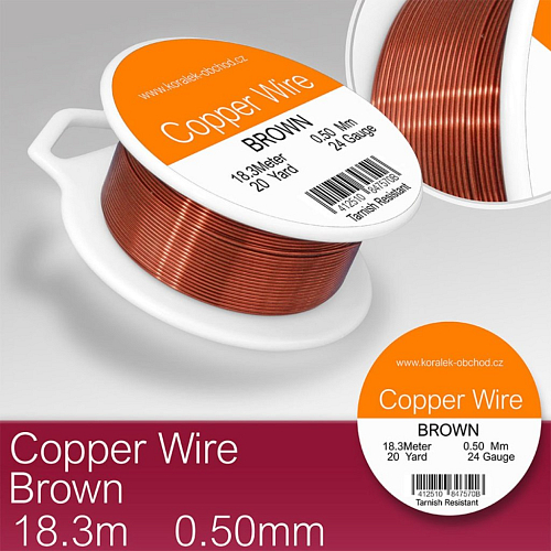 Drátek měděný velikost 0,5mm v délce 18m . Barva BROWN