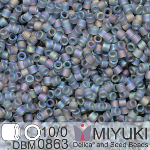 Korálky Miyuki Delica 10/0. Barva Matte Transparent Gray AB DBM0863. Balení 5g.