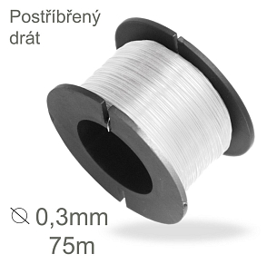 Postříbřený drátek o průměru 0,3mm a délce 75m pro jemné drátkování.
