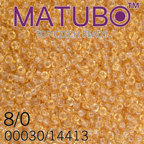 Korálky MATUBO™ mačkané rokajlové korálky. Velikost 8/0 (3,1mm). Barva 00030/14413 KRYSTAL+ ORANŽOVÝ LISTR. Balení 10g