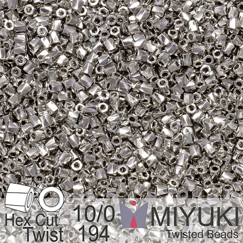 Korálky Miyuki Hex Cut Twisted Bugle 2,2x2,2mm. Barva 194 Palladium Plated. Balení 3g.