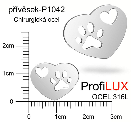 Přívěsek Chirurgická Ocel ozn-P1042 Srdce a tlapkou a srdcem velikost 20x15mm. Řada přívěsků ProfiLUX